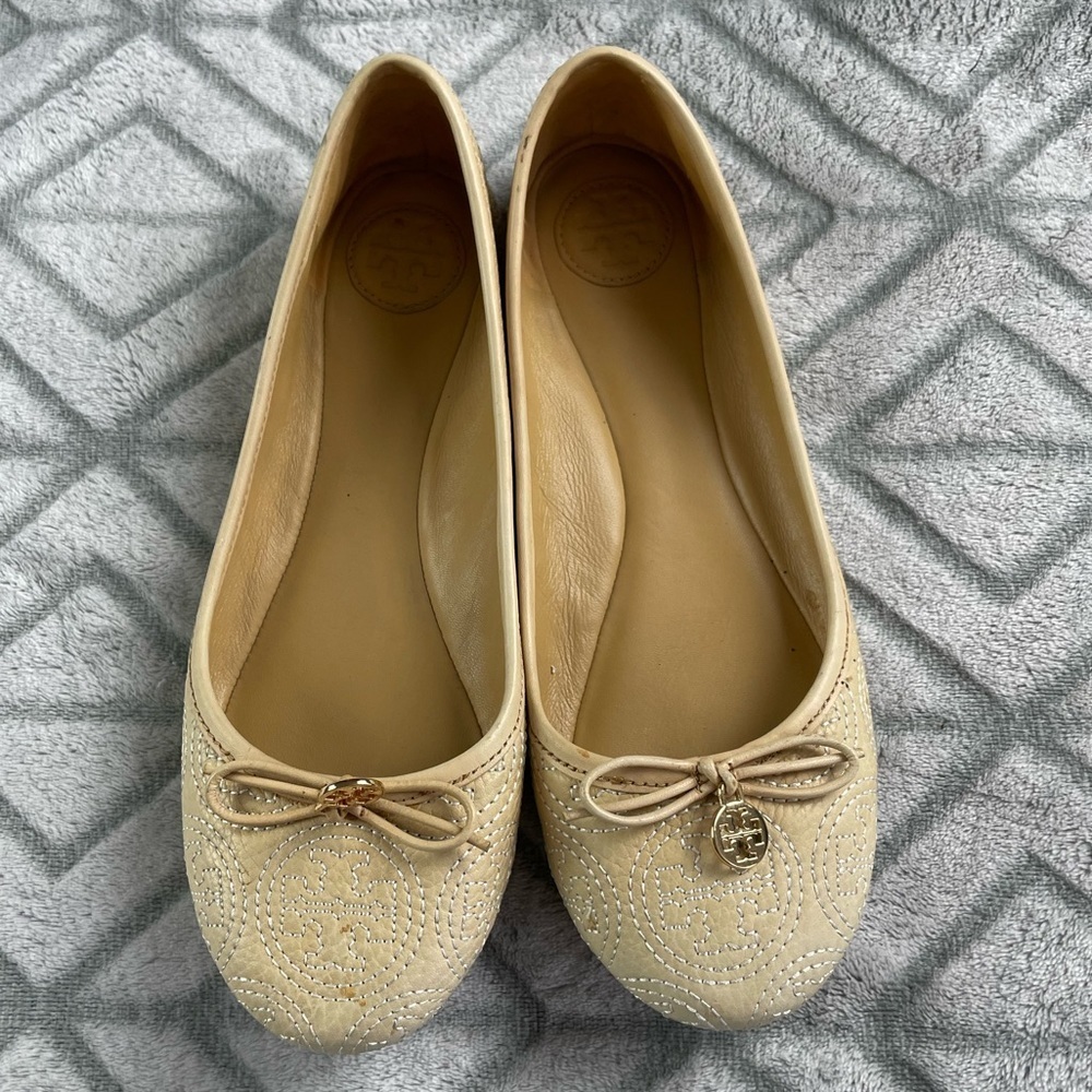 Tory Burch leather ballet flats with embroidered logo size 7.5 - Picture 5 of 11